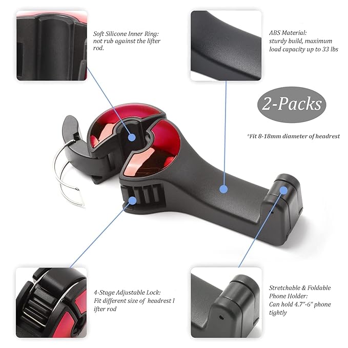 Car Seat Back Hooks with Phone Holder(Pack of 2)